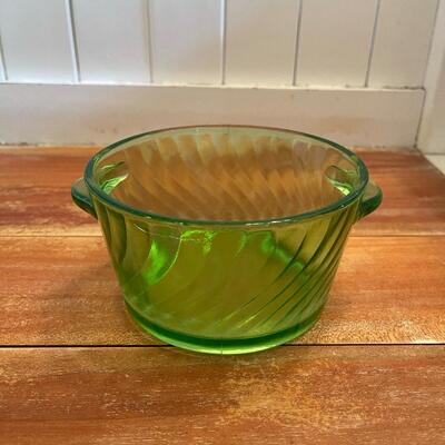 LOT 54 - Set of Green Depression Glass - Jeannette Footed Cake Plate and Bowl