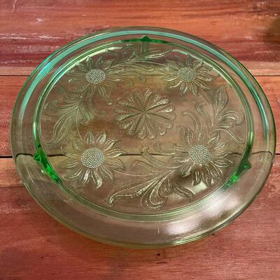 LOT 54 - Set of Green Depression Glass - Jeannette Footed Cake Plate and Bowl