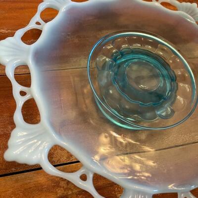 LOT 60 - Ice Blue Depression/Milk Glass, Cake Stand