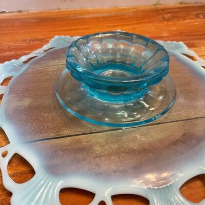 LOT 60 - Ice Blue Depression/Milk Glass, Cake Stand