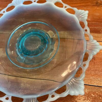 LOT 60 - Ice Blue Depression/Milk Glass, Cake Stand