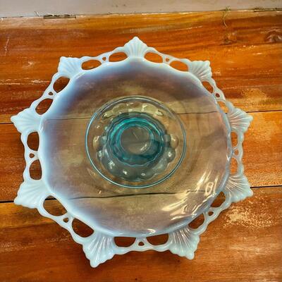 LOT 60 - Ice Blue Depression/Milk Glass, Cake Stand