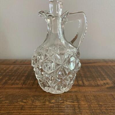 LOT 70 - America Cut Glass Trio of Liquid Serving Vessels, Oil Cruet, Creamer and Small Pitcher. 