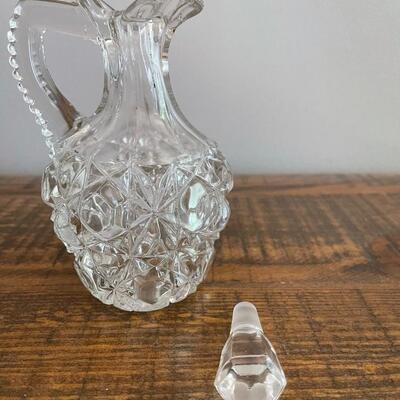 LOT 70 - America Cut Glass Trio of Liquid Serving Vessels, Oil Cruet, Creamer and Small Pitcher. 