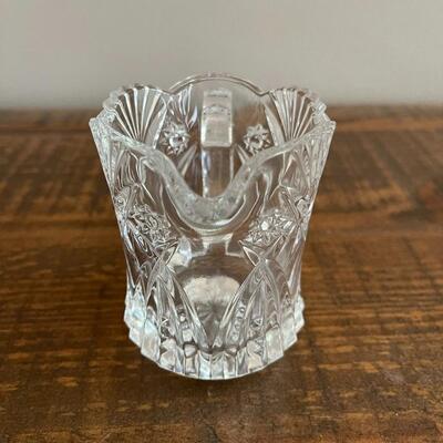 LOT 70 - America Cut Glass Trio of Liquid Serving Vessels, Oil Cruet, Creamer and Small Pitcher. 