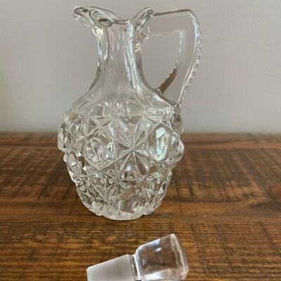 LOT 70 - America Cut Glass Trio of Liquid Serving Vessels, Oil Cruet, Creamer and Small Pitcher. 