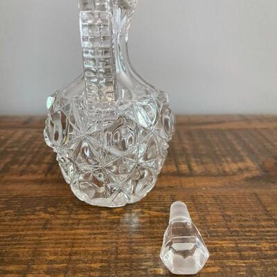 LOT 70 - America Cut Glass Trio of Liquid Serving Vessels, Oil Cruet, Creamer and Small Pitcher. 