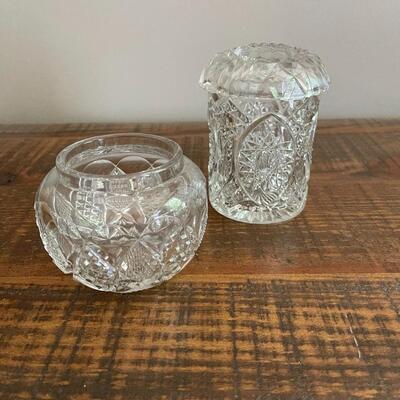LOT 71  - Small Container with Lid and Small Bowl, American Cut Glass 