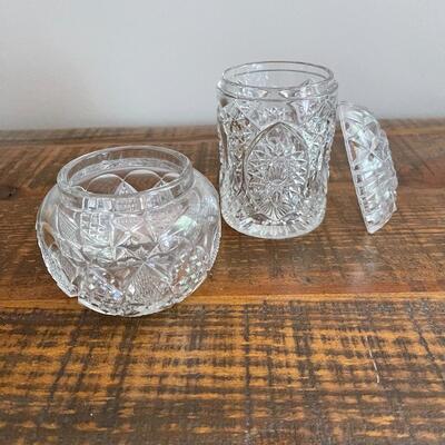 LOT 71  - Small Container with Lid and Small Bowl, American Cut Glass 