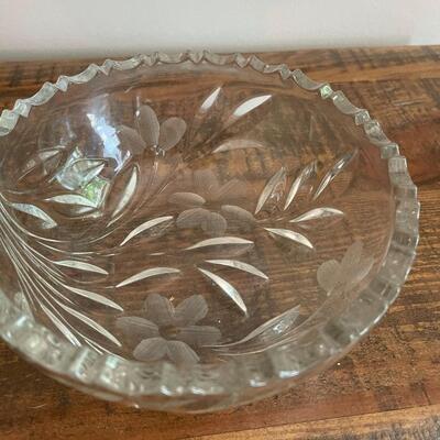 LOT 73  - Glass Bowl with Floral and Leaf Accents