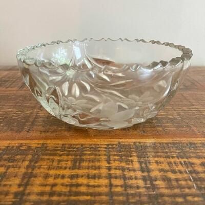LOT 73  - Glass Bowl with Floral and Leaf Accents