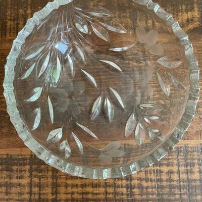 LOT 73  - Glass Bowl with Floral and Leaf Accents