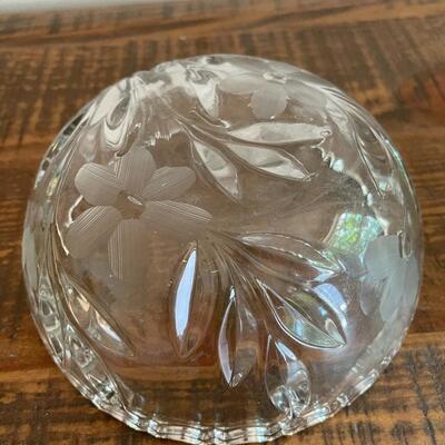 LOT 73  - Glass Bowl with Floral and Leaf Accents