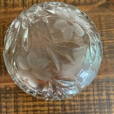 LOT 73  - Glass Bowl with Floral and Leaf Accents