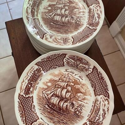 LOT 83  - Dinner Plates, Friendship of Salem, Alfred Meakin, Fair Winds, Set of 33