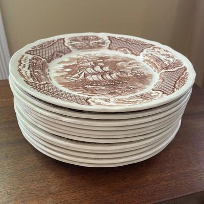 LOT 83  - Dinner Plates, Friendship of Salem, Alfred Meakin, Fair Winds, Set of 33