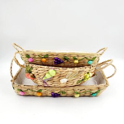 RAFFIA BURLAP FRUIT AND VEGETABLE BASKETS BUNDLE OF 3