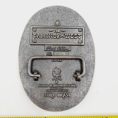 1981 FIRST EDITION THE TAMING OF THE WEST SOLID BRASS BELT BUCKLE COLLECTION 