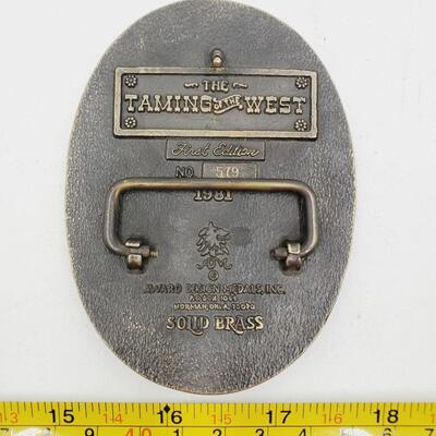 1981 FIRST EDITION THE TAMING OF THE WEST SOLID BRASS BELT BUCKLE COLLECTION 