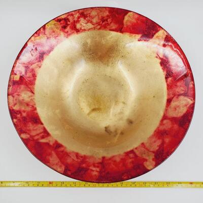 15 INCH RED AND GOLD PAINTED GLASS BOWL