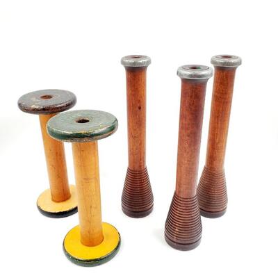 LARGE VINTAGE WOODEN SPOOL LOT OF 5