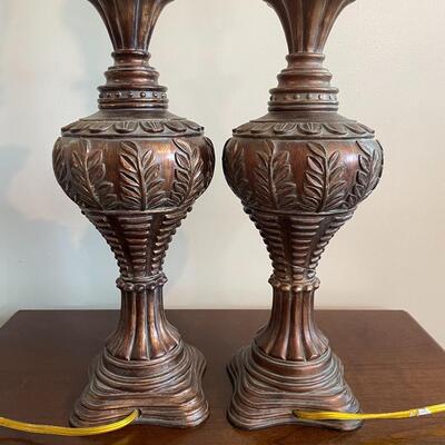 VINTAGE ORNATE BRONZE-COLORED LAMP BASES SET OF 2