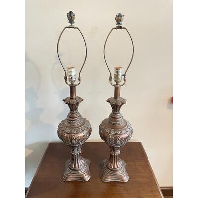 VINTAGE ORNATE BRONZE-COLORED LAMP BASES SET OF 2