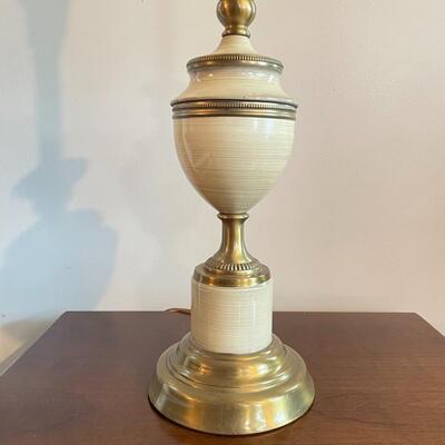 VINTAGE TORCHIERE-STYLE IVORY & BRASS COLORED TABLE LAMP