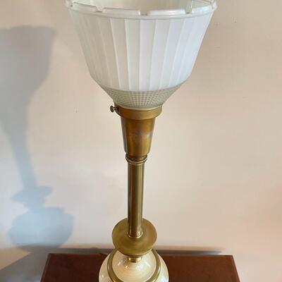 VINTAGE TORCHIERE-STYLE IVORY & BRASS COLORED TABLE LAMP