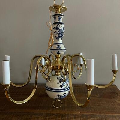 LOT 92 - Blue & White Porcelain, Vintage, 6 light Chandelier