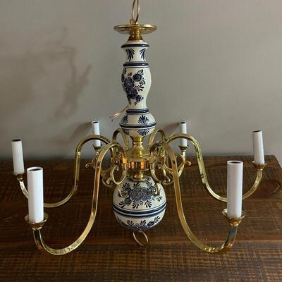 LOT 92 - Blue & White Porcelain, Vintage, 6 light Chandelier