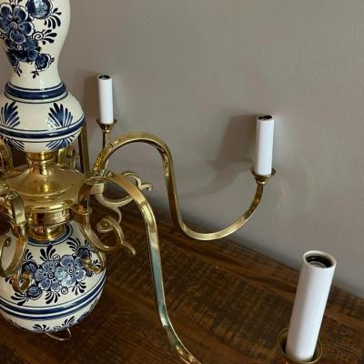 LOT 92 - Blue & White Porcelain, Vintage, 6 light Chandelier
