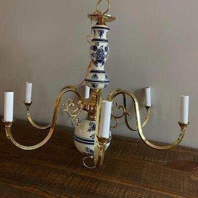 LOT 92 - Blue & White Porcelain, Vintage, 6 light Chandelier
