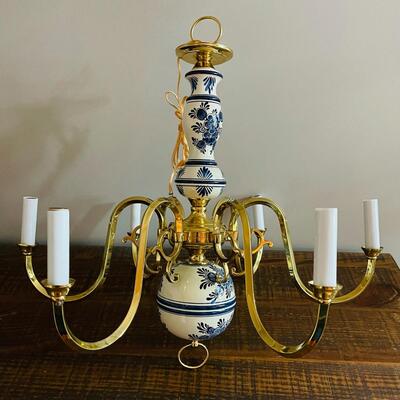 LOT 92 - Blue & White Porcelain, Vintage, 6 light Chandelier