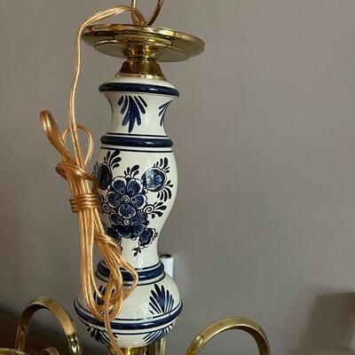 LOT 92 - Blue & White Porcelain, Vintage, 6 light Chandelier