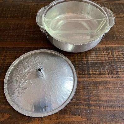 LOT 58 - Hammered Aluminum Covered Serving Dish - Glass insert