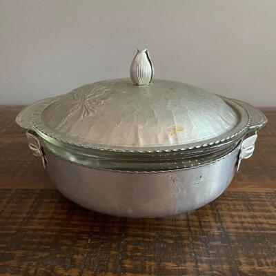 LOT 58 - Hammered Aluminum Covered Serving Dish - Glass insert