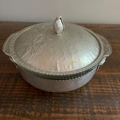 LOT 58 - Hammered Aluminum Covered Serving Dish - Glass insert