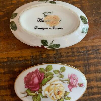 LOT 49 - Limoges France, Romance, Porcelain Oval Trinket Boxes, 2, Roses & Fruit
