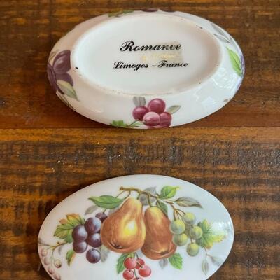 LOT 49 - Limoges France, Romance, Porcelain Oval Trinket Boxes, 2, Roses & Fruit