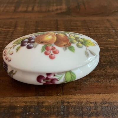 LOT 49 - Limoges France, Romance, Porcelain Oval Trinket Boxes, 2, Roses & Fruit