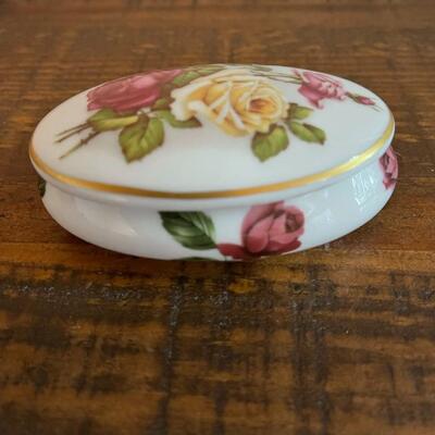 LOT 49 - Limoges France, Romance, Porcelain Oval Trinket Boxes, 2, Roses & Fruit