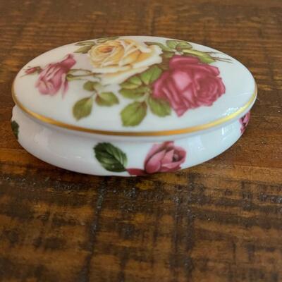 LOT 49 - Limoges France, Romance, Porcelain Oval Trinket Boxes, 2, Roses & Fruit