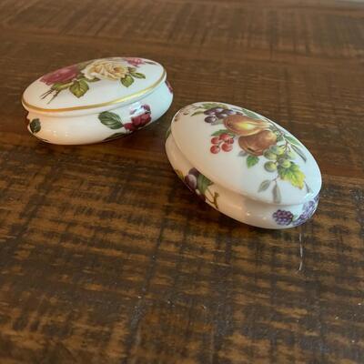 LOT 49 - Limoges France, Romance, Porcelain Oval Trinket Boxes, 2, Roses & Fruit