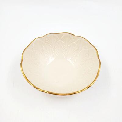SMALL LENOX IVORY COLORED DISH WITH GOLD RIM