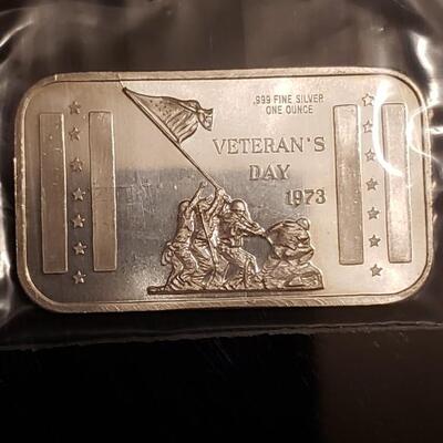 1 oz 1973 vintage silver bar Very rare Veterans Day 1973