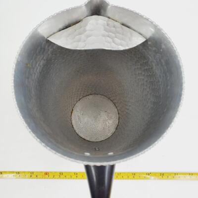 VINTAGE MID CENTURY MODERN HAMMERED ALUMINUM WATER PICTHER WITH ICE GUARD MADE IN SPAIN