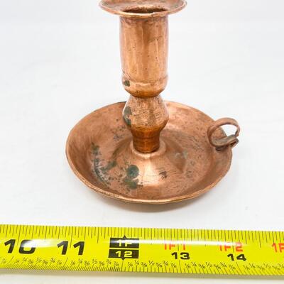 VINTAGE HAMMERED COPPER PITCHER, PLATE, & CANDLESTICK