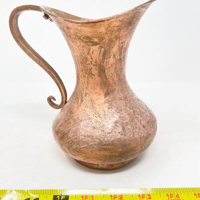 VINTAGE HAMMERED COPPER PITCHER, PLATE, & CANDLESTICK