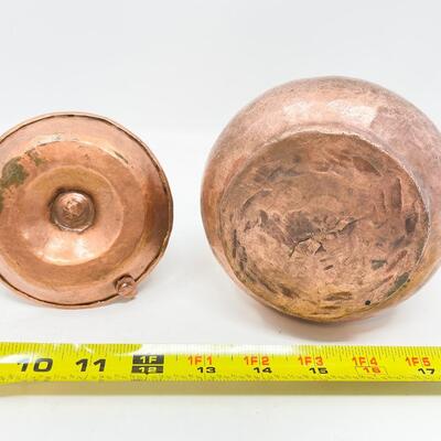 VINTAGE HAMMERED COPPER PITCHER, PLATE, & CANDLESTICK